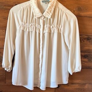 Skies Are Blue Ivory Ruffled-Trim Button Blouse